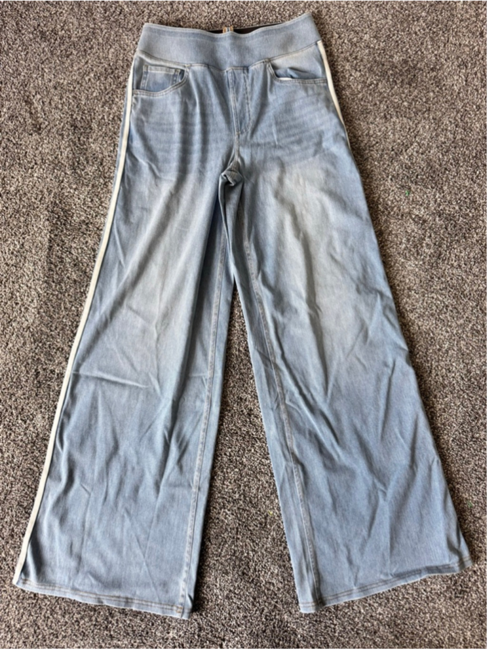 Halara Flex™ High Waisted Stripe Wide Leg Flowy Washed Casual Jeans Light Blue M - Picture 7 of 14